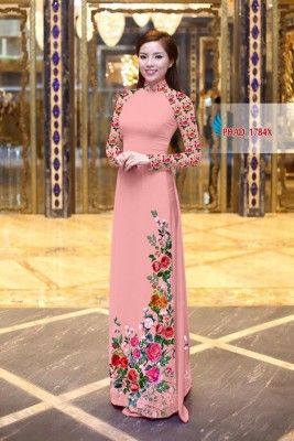 Vải áo dài hoa hồng đẹp-DT 3605