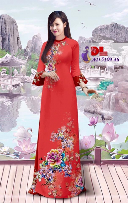 Vải áo dài hoa mẫu đơn