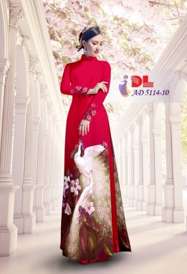 Vải áo dài chim Công-DT 3716