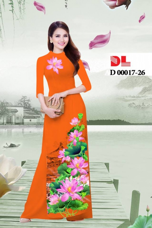 Vải áo dài phong cảnh hoa Sen
