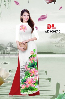 Vải áo dài phong cảnh hoa Sen-DT 3718