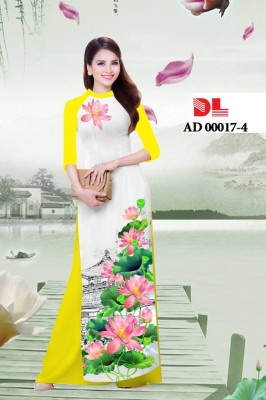 Vải áo dài phong cảnh hoa Sen-DT 3718