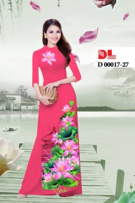 Vải áo dài phong cảnh hoa Sen-DT 3718