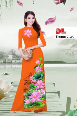 Vải áo dài phong cảnh hoa Sen-DT 3718