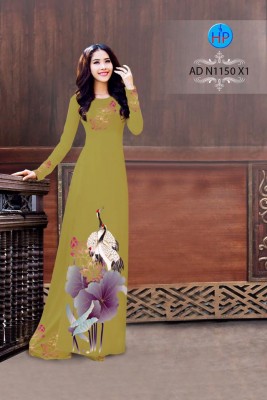 Vải áo dài sen và chim Sếu-DT 3741