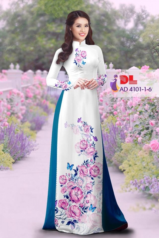 Vải áo dài hoa và bướm