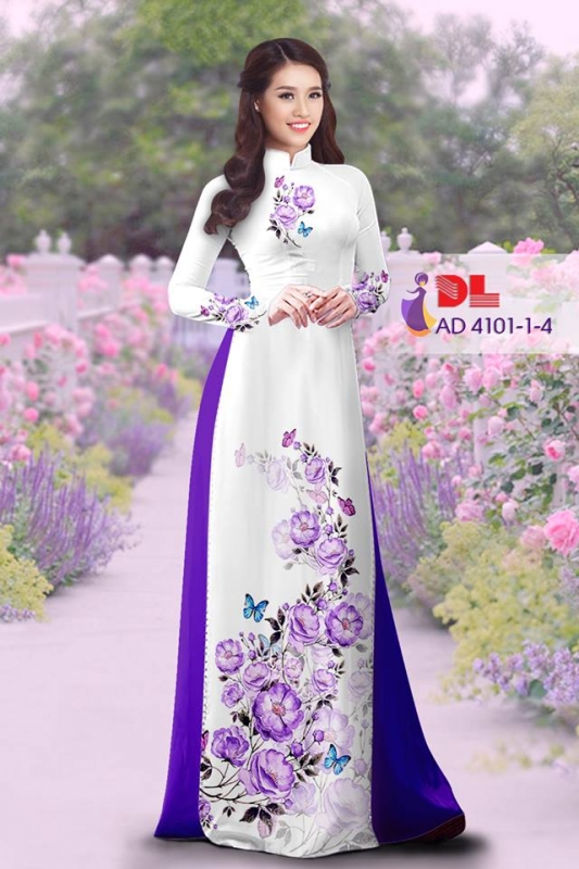 Vải áo dài hoa và bướm