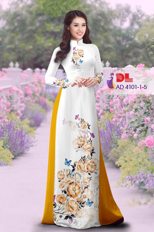Vải áo dài hoa và bướm