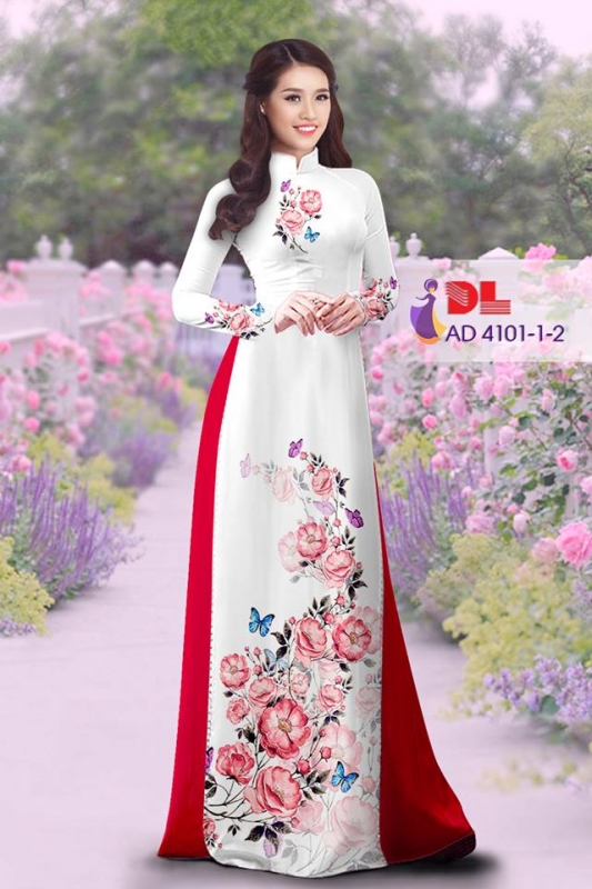 Vải áo dài hoa và bướm