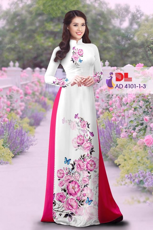 Vải áo dài hoa và bướm