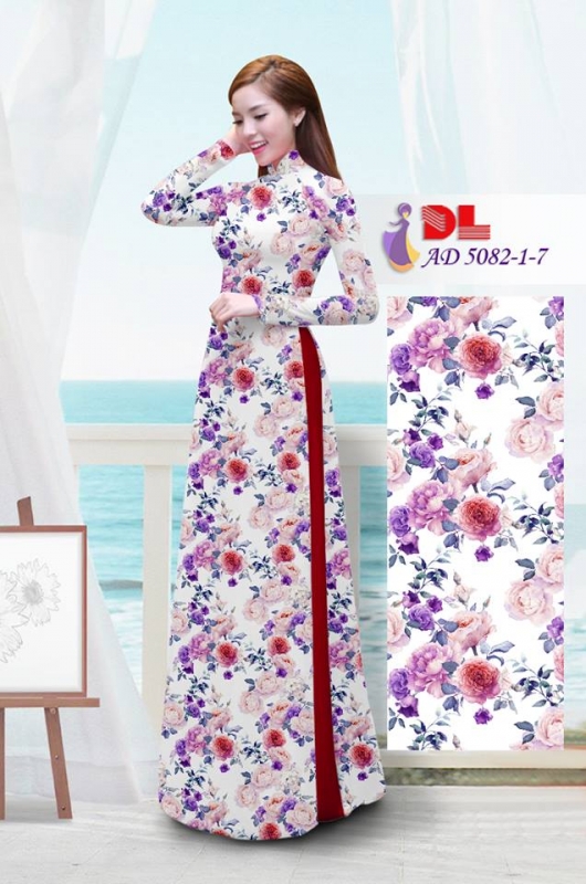 Vải áo dài hoa hồng toàn thân