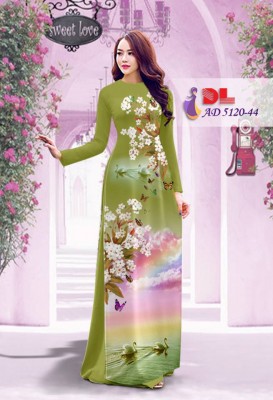 Vải áo dài hoa và cảnh-DT 3794