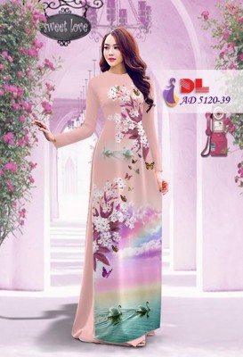 Vải áo dài hoa và cảnh-DT 3794