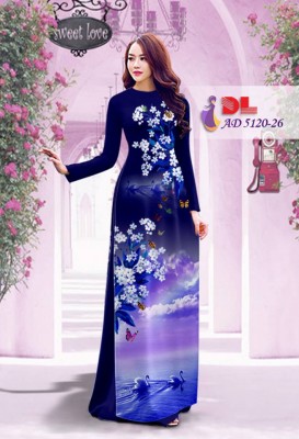 Vải áo dài hoa và cảnh-DT 3794