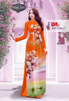 Vải áo dài hoa và cảnh-DT 3795
