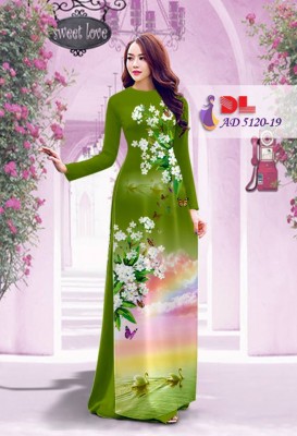 Vải áo dài hoa và cảnh-DT 3795