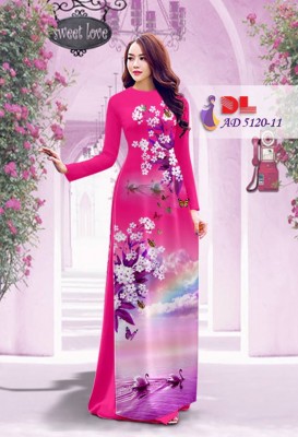 Vải áo dài hoa và cảnh-DT 3795