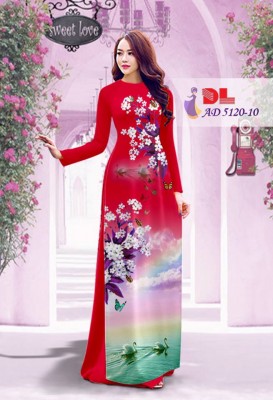Vải áo dài hoa và cảnh-DT 3795