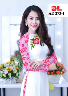 Vải áo dài hoa hồng-DT 3830