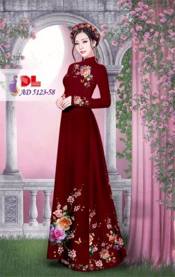 Vải áo dài hoa hồng đẹp-DT 3833