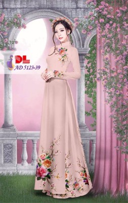 Vải áo dài hoa hồng đẹp-DT 3833