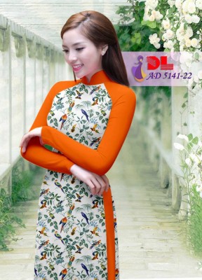 Vải áo dài hoa nhí phối tay trơn-DT 3845