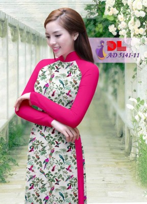 Vải áo dài hoa nhí phối tay trơn-DT 3845