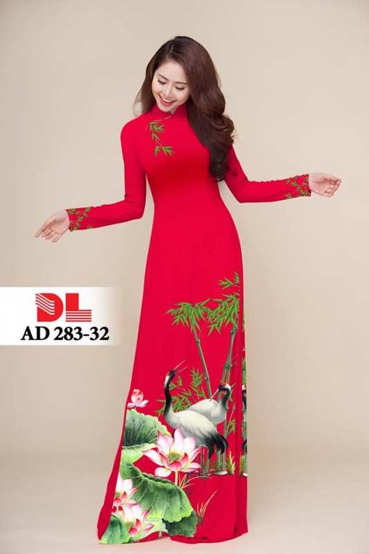 Vải áo dài hoa sen chim hạc