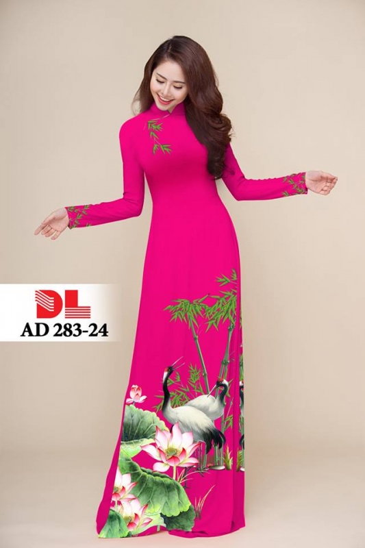Vải áo dài hoa sen chim hạc