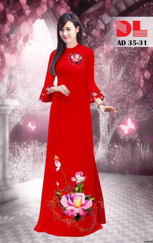 Vải áo dài hoa sen đẹp