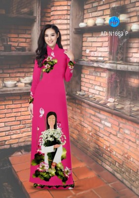 Vải áo dài hình thiếu nữ-DT 4160