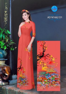 Vải áo dài phong cảnh Tết-DT 4162