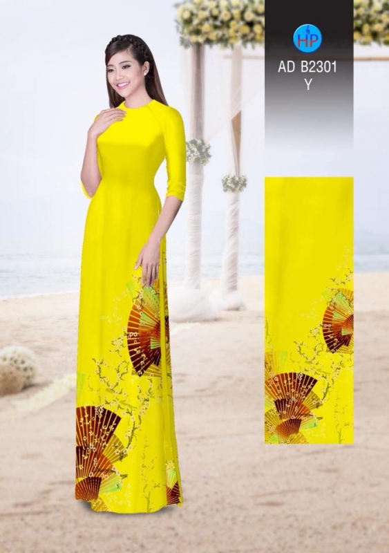 Vải áo dài họa tiết quạt giấy