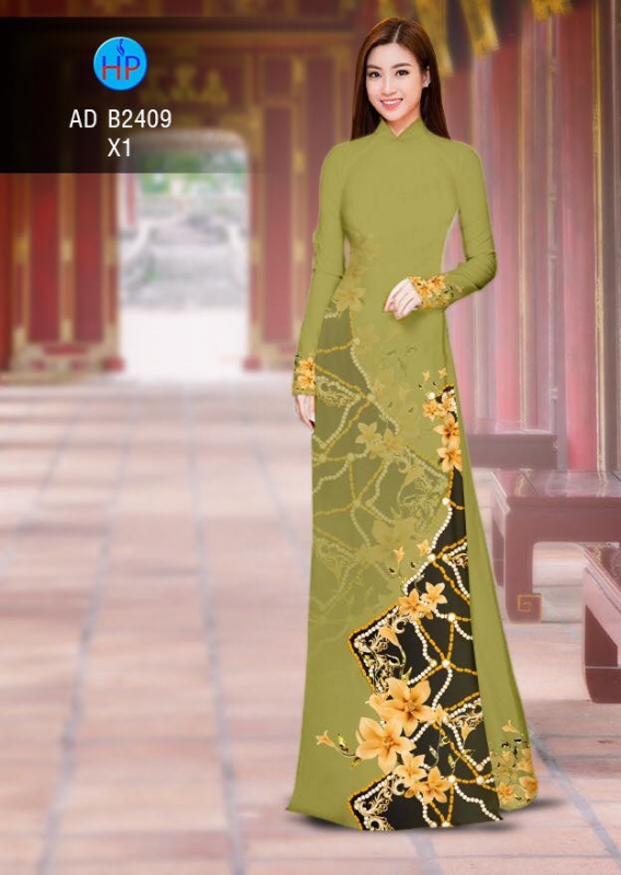 Vải áo dài hoa văn phối hoa