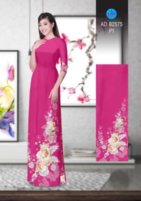 Vải áo dài hoa hồng dây-DT 4454