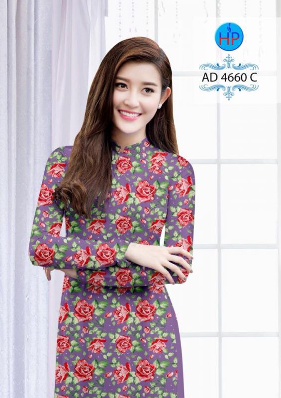 Vải áo dài hoa hồng toàn thân