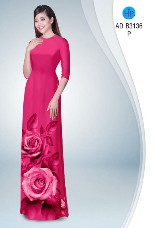 Vải áo dài hoa hồng 3D