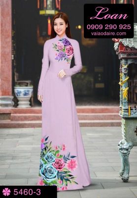 Vải áo dài hoa Hồng-DT 5460