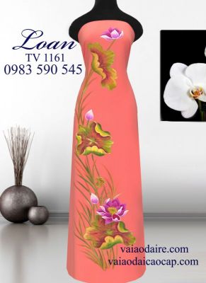 Vải áo dài vẽ hoa Sen-V3D 5565