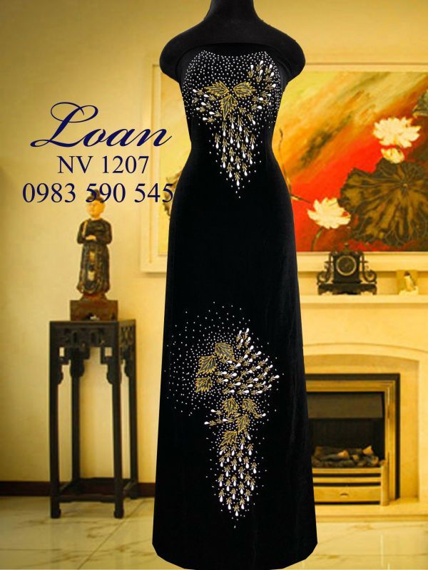 Vải áo dài Nhung vẽ kim tuyến