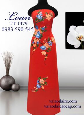Vải áo dài thái tuấn vẽ hoa-V3D 6192