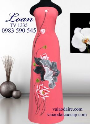 Vải áo dài vẽ hoa sen-V3D 6196