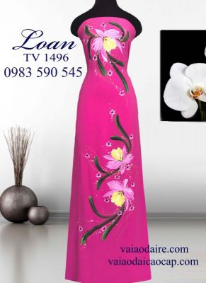 Vải áo dài Thái Tuấn vẽ hoa Lan-V3D 6258