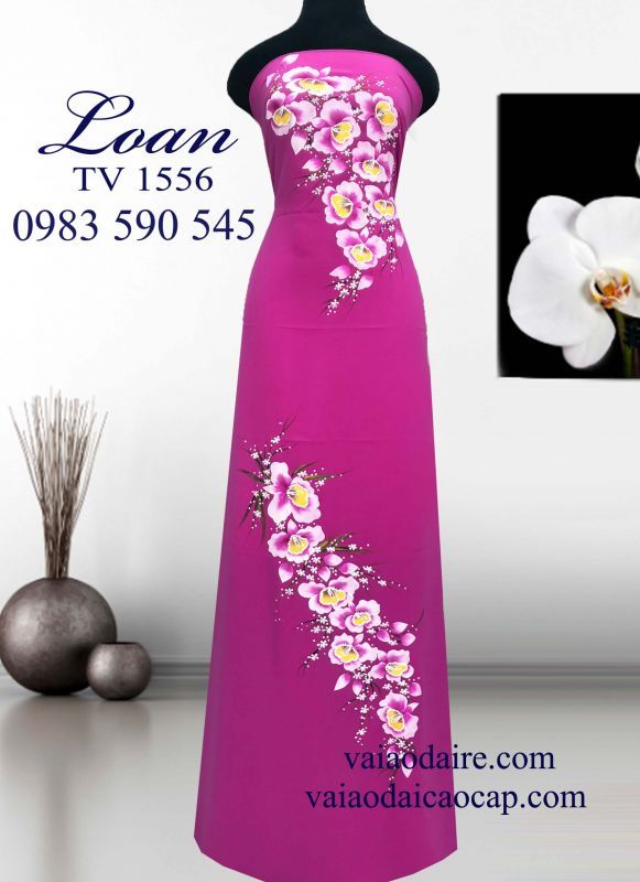 Vải áo dài Thái Tuấn vẽ hoa Lan