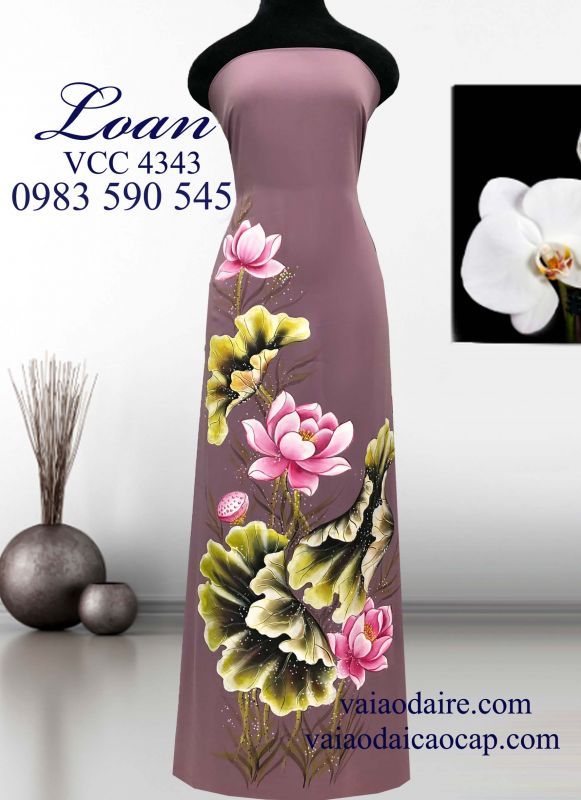 Vải áo dài Thái Tuấn vẽ hoa Sen