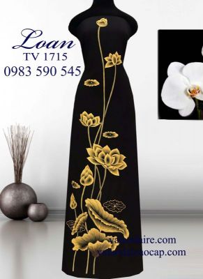 Vải áo dài vẽ hoa Sen-V3D 7058