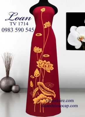 Vải áo dài vẽ hoa Sen-V3D 7059