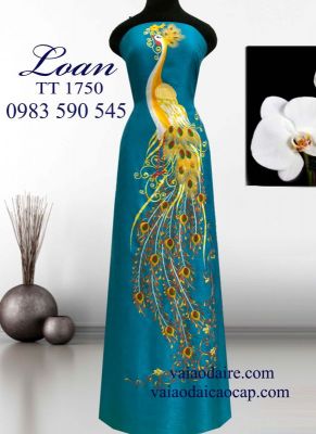 Vải tơ tằm thêu chim Công-ATK 7202