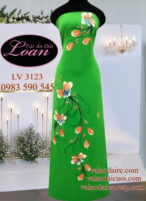 Vải áo dài vẽ hoa Lan-V3D 8238