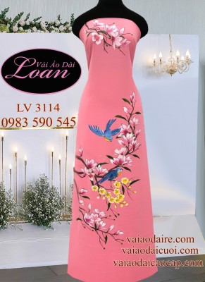 Vải áo dài vẽ hoa Mộc Lan-V3D 8239